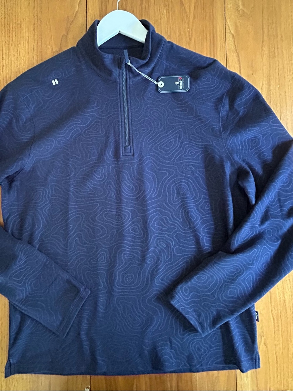 johnnie-O Navy Performance Quarter Zip with Topo Pattern